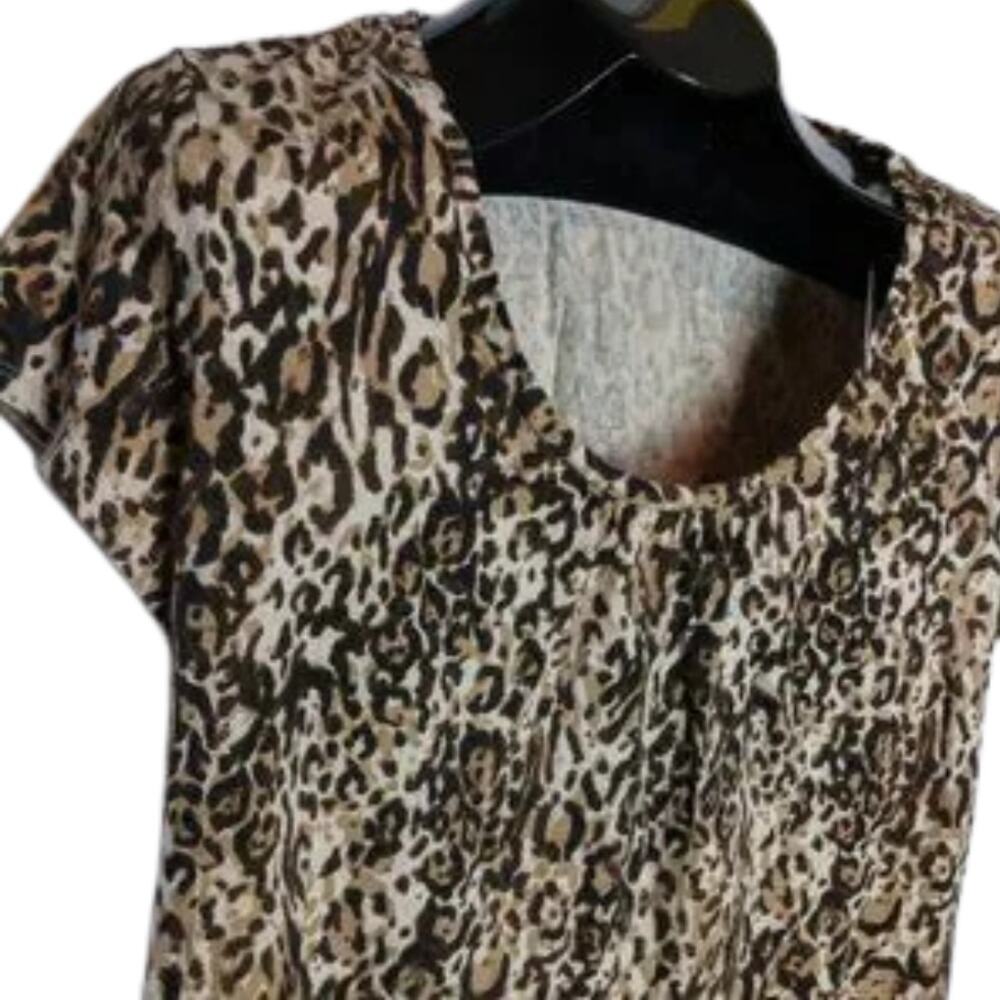 MERONA Tan Black Leopard Print Round Neck Short Sleeve Knit Top XXL - Picture 3 of 6